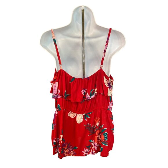 Old Navy Ruffle Y2K Cami Top L Adjustable Strap Red Floral Tropical Resort Beach - Picture 2 of 7